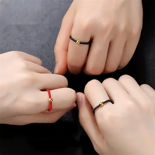 厂家批发小金珠戒指女情侣闺蜜编织指环戒指红绳