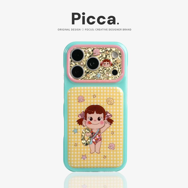 Suitable for Apple 17 phone case, iPhone 16 Pro Max, cute cartoon plaid swim ring, new model for little girls, 14 pieces