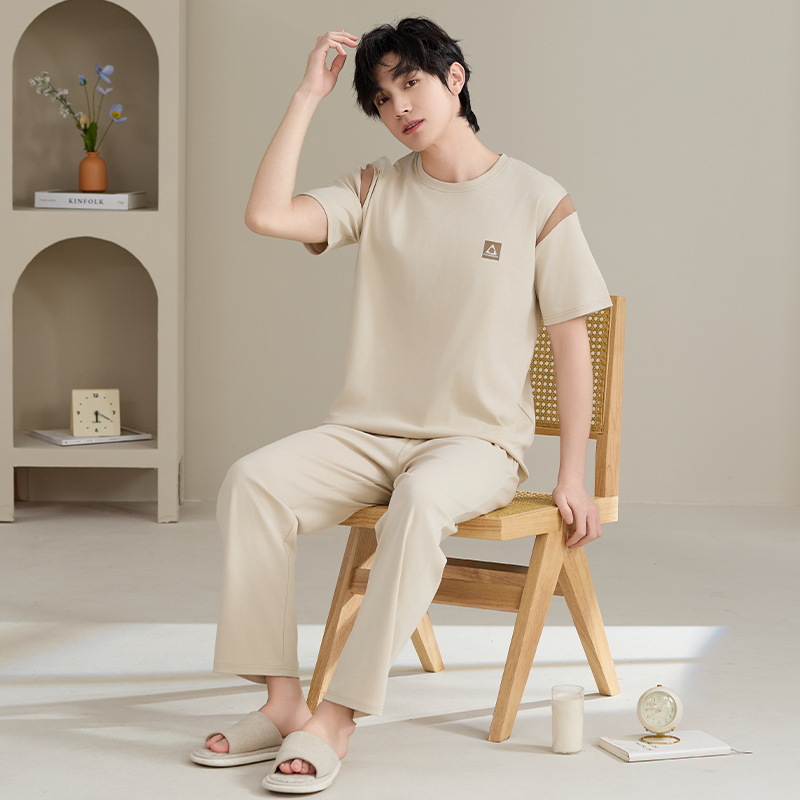 Hombre pijama de manga corta hombre verano 100% algodón tipo A delgado engordado tamaño grande se puede usar fuera conjunto de ropa de casa