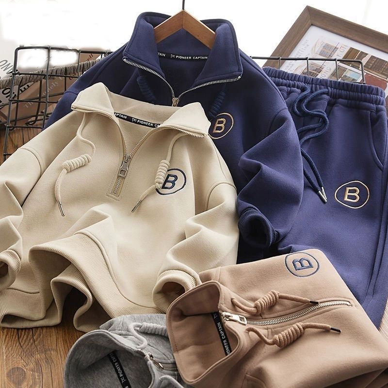 Демисезонная утепленная кофта для детей, комбинезон, комплект, спортивный костюм для подростков, 2023, свободный крой