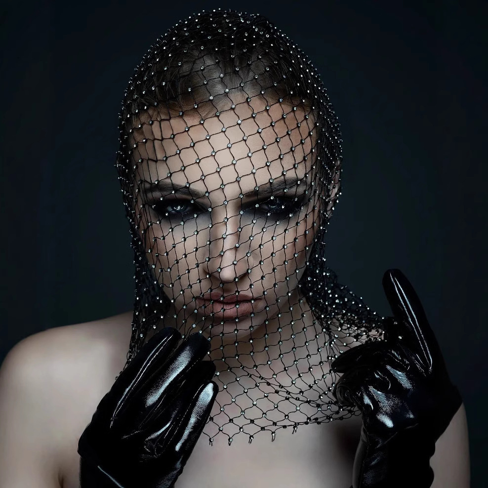 국경을 넘나드는 새로운 머리 장식 유럽과 미국 다이아몬드 박힌 어망 플래시 다이아몬드 머리 커버 트렌디한 패션 풀 다이아몬드 마스크 음악 축제 헤드스카프