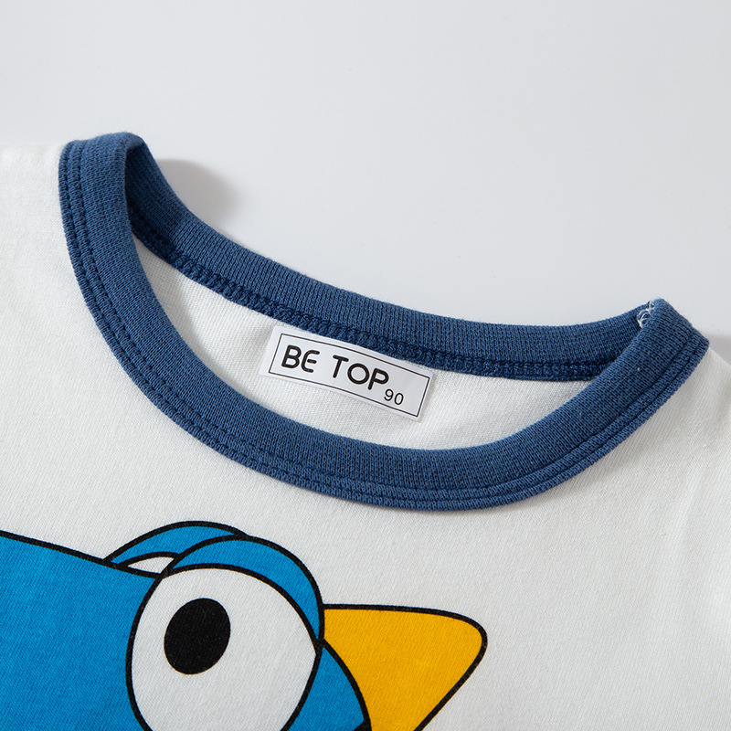 2025 nueva ropa de otoño para niños con dibujos de dinosaurios, camiseta de manga larga de algodón puro, Top de cuello redondo para bebé, triangulación de envíos