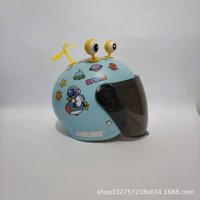 National Standard 3C Certified Electric Motorcycle Safety — Motosiklet kaskı (dəbilqə) - aqua-blue-rocket-sunscreen-long-mirror-yellow-eyes-yellow-windmill-3c-children-1-6-years-old-wl07