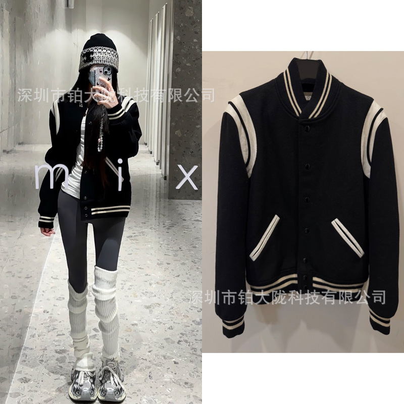 Direct supply from Nanyou, SLP style classic black and white patchwork woolen black warrior baseball jacket for men and women, cross-border Direct supply from Nanyou, SLP style classic black and white patchwork woolen black warrior baseball jacket for men and women, cross-border