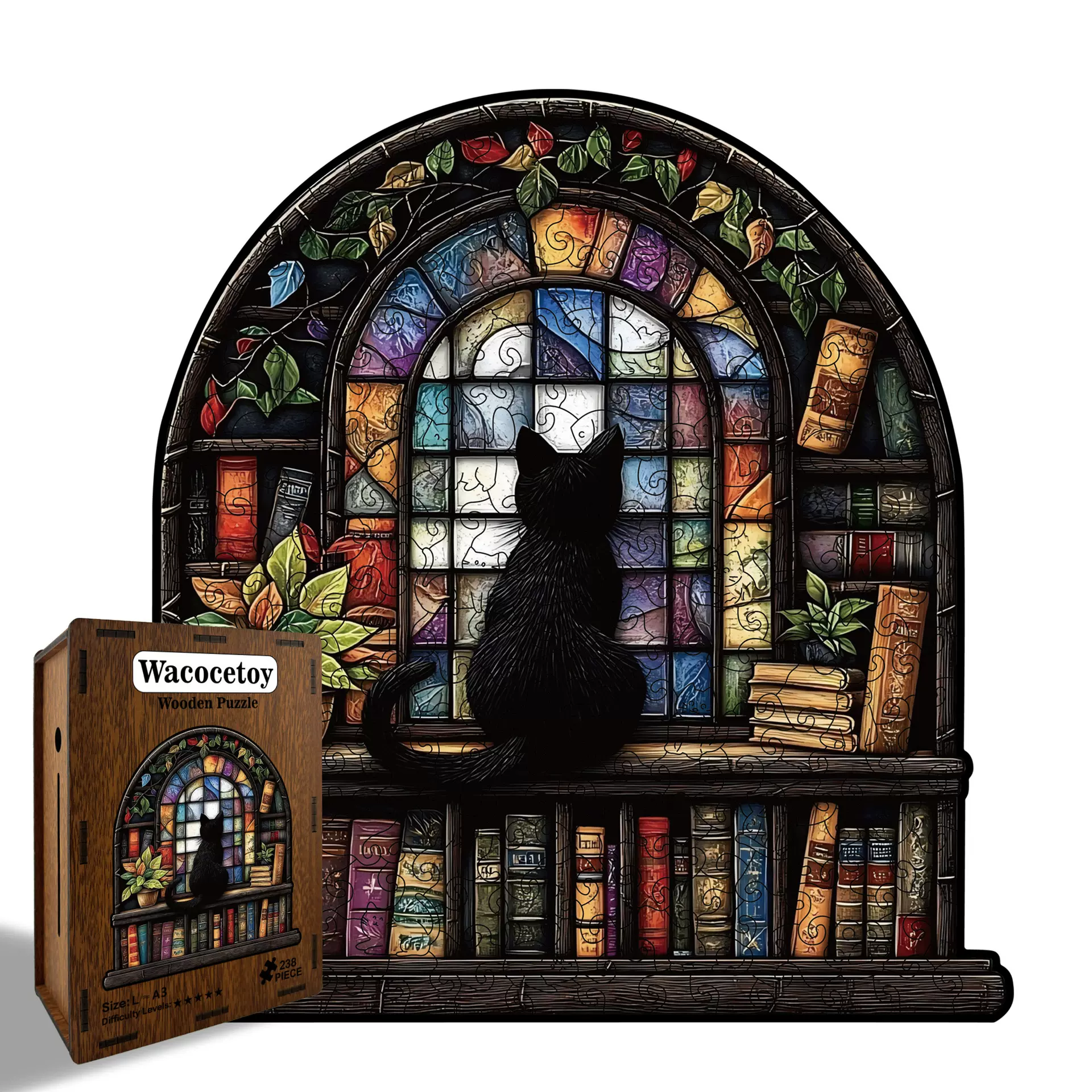 Wacocetoy跨境猫咪拼图玩具木质异形拼接玩具原创存钱罐解压拼图