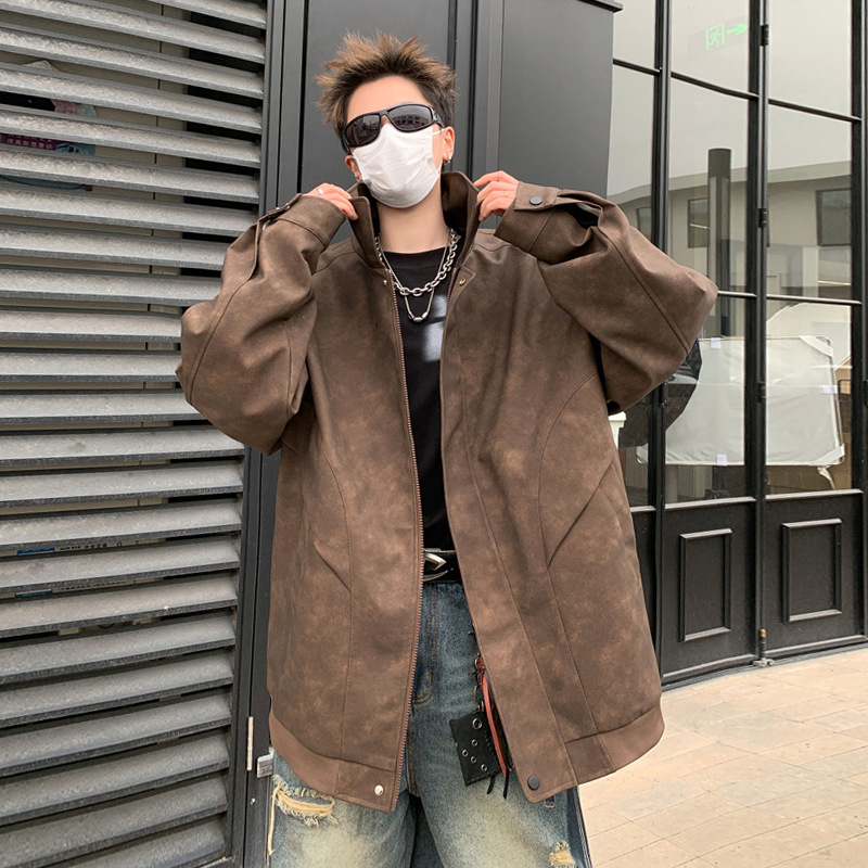 American Street Style Leather For Men Spring New Cleanfit Melard Workwear Coat Trendy Brand Flight Jacket_voghion.com