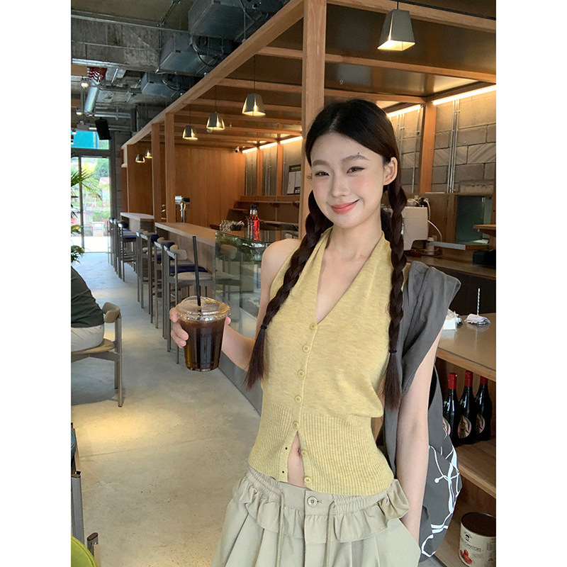 红人馆吊带背心女2025新款夏外穿美背针织绝美漂亮无袖挂脖上衣女|undefined
