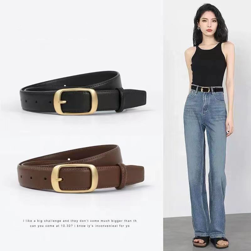 Explosive Leather Belt Women's All-match Jeans Women's Loose Belt Black Fashion New Decorative High-end Simple