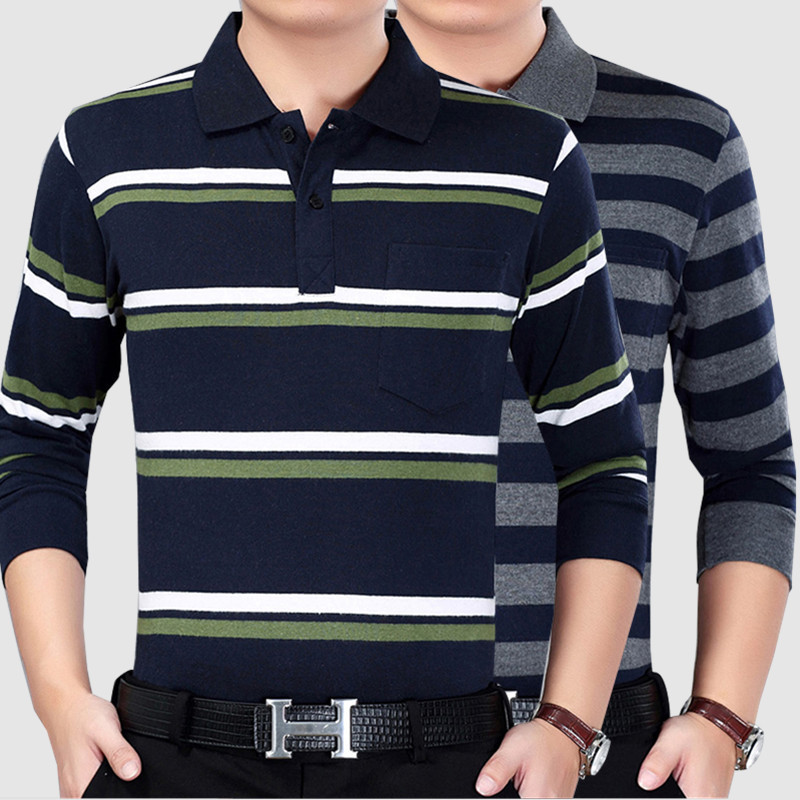 2025 Collar Autumn Clothes Middle-aged and Elderly Long-sleeved T-shirt Dad's New Men's Base Shirt Lapel Top T-shirt