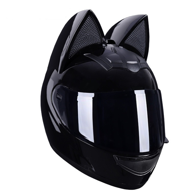 Casco de motocicleta eléctrica HNJ, casco integral con oreja de gato certificado 3C para mujer, verano, se puede equipar con auriculares Bluetooth, casco integral para motocicleta