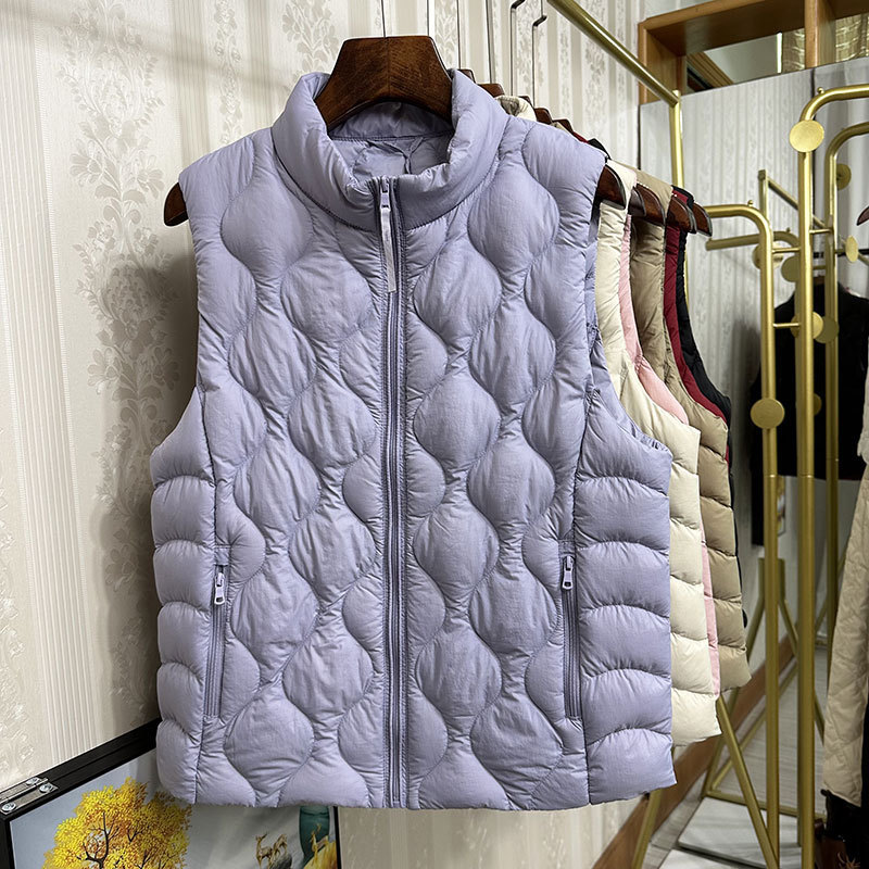 Soft and Portable down Jacket Vest for Women, Short Stand-Up Collar, Slim Fit, Warm down Vest, Fashionable Large Size Vest, Thin Style