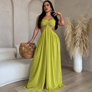 Cross-border e-commerce source factory Amazon best selling sexy chiffon chest-wrapped bare back wide-legged jumpsuit European and American women's clothing