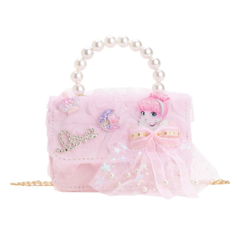 Dulce princesa bolso de hombro de perlas de aire extranjero bolso de mano para niños 2025 mini bolso de arco para niños