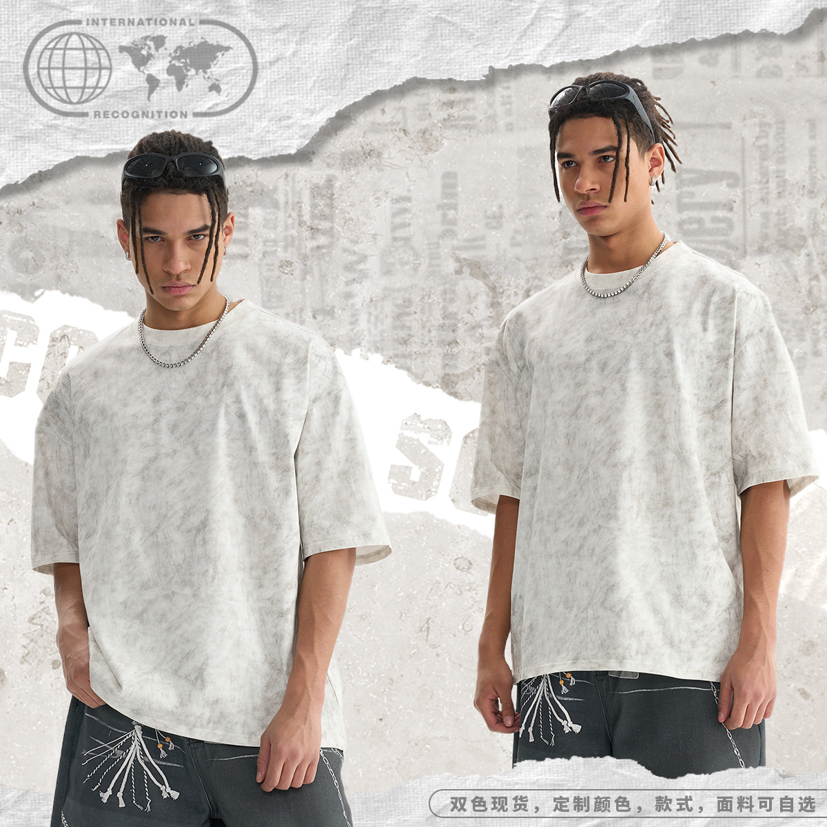 Ropa de hombre ETAI | Camiseta pesada batik de imitación de algodón de alta calidad marca de moda transfronteriza sentido de alta gama retro viejo hombre de manga corta