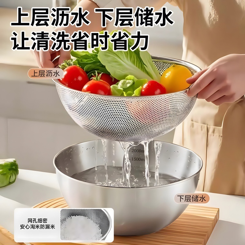 洗菜盆沥水篮不锈钢盆家用打蛋和面盆厨房滤水淘米神器过滤洗米筛|undefined