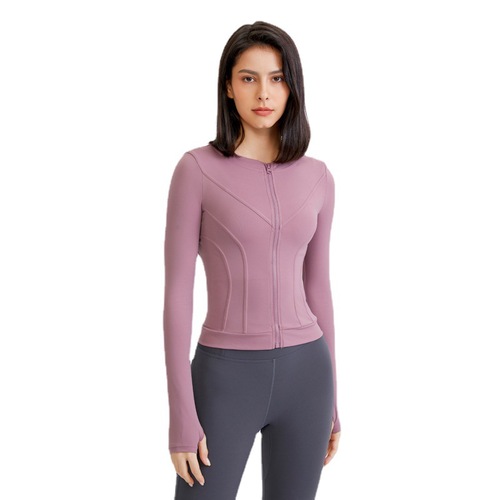 Autumn and winter sports coat women's slim tight elastic quick-drying yoga top long-sleeved running training fitness clothing