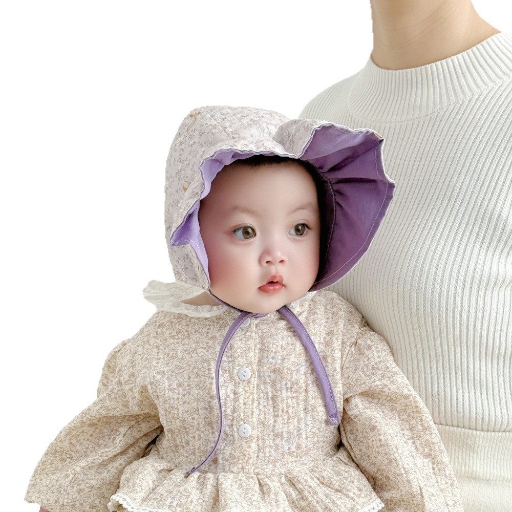 Sombrero de sol informal para niños con protección UPF 50+, de 3 meses a 1 año, doble cara para rostro y cuello, estilo coreano, estampado floral, ala ancha, resistente al viento._voghion.com