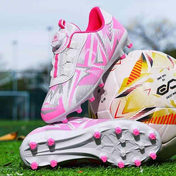 Children's soccer shoes, boys' TF cleats, breathable athletic shoes with rotating laces, outdoor training shoes for elementary school students