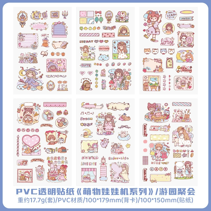 Transparent PVC Waterproof Stickers — Cute Cartoon Multi-Design Sheets, Single Pack (Various Themes)
