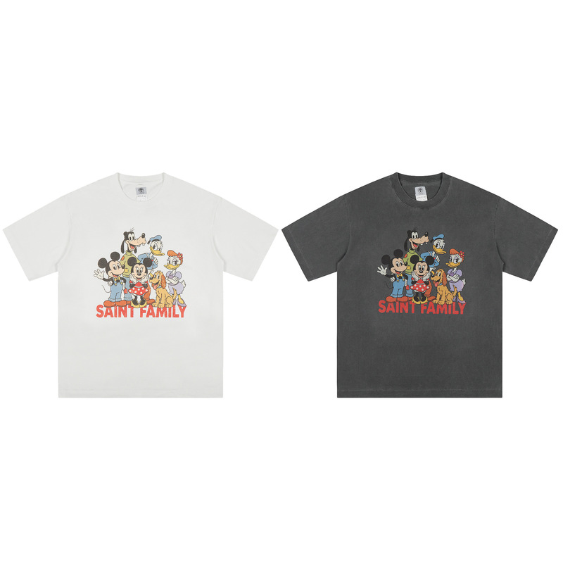 Saint Michael Mickey Mouse Goofy Cartoon Print Trendy Brand Short-Sleeve Washed Vintage High Street T-Shirt Trendy Brand T-Shirt