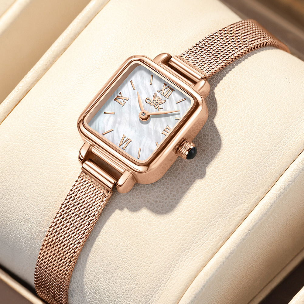 Opk Brand Watch Niche Light Luxury Women's Watch Retro Square Quartz Watch Small Brown Watch Valentine's Day Gift