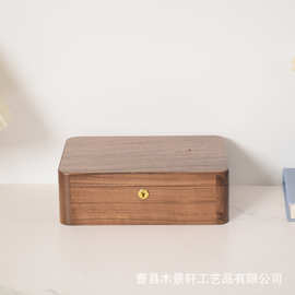 木质首饰盒手表项链收纳盒黑胡桃木带锁实木盒黄金首饰收纳木盒