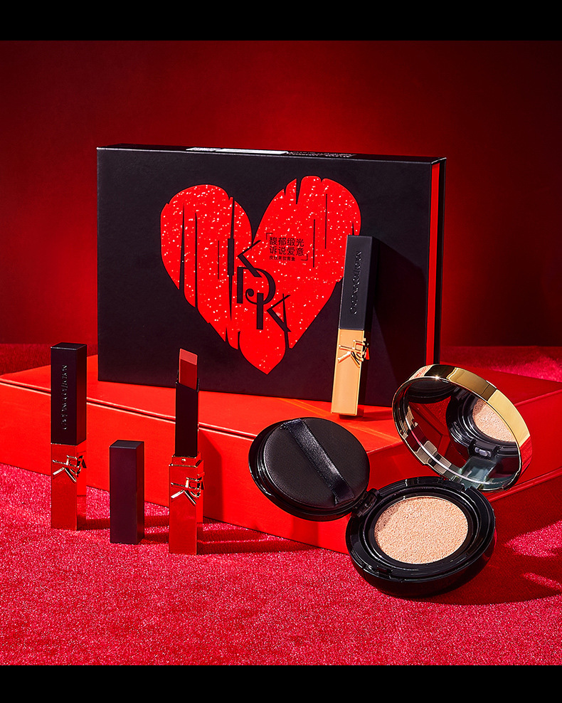 KDK leather texture beauty Set, natural fit, cushion matte black tube lipstick, makeup lipstick, Qixi Birthday gift undefined