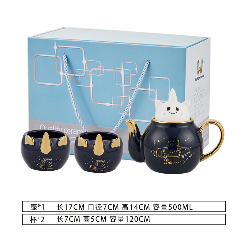 Luz nórdica de lujo flor y hierba tetera traje lindo unicornio tetera taza de té de cerámica con regalo de mano entrega de una sola pieza