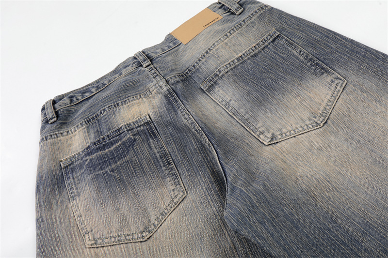 Men's Retro Blue Washed Whiskered Wide Leg Scimitar Jeans Casual Loose Fit American High Street Style Spring New Trousers For Women_mkmklike.com