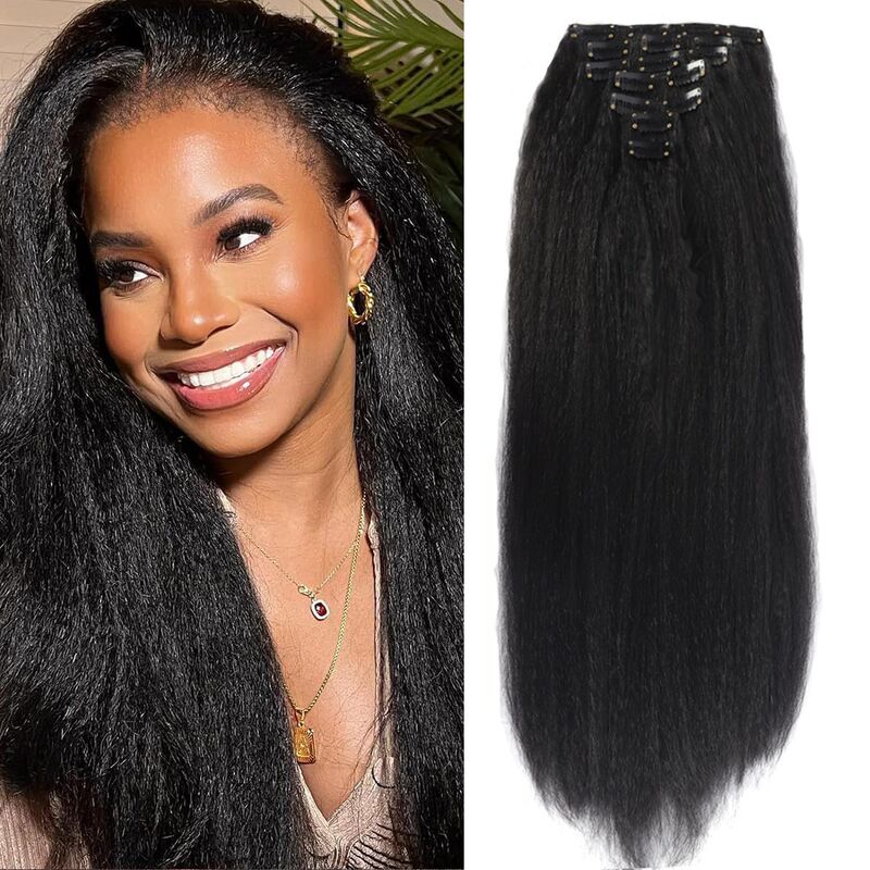 Cross-border European and American clip-in wigs Yaki long straight hair clip-in wigs 7PS16 Kinky straight Clip
