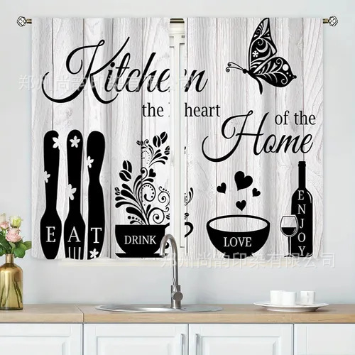 Cross-Border Amazon Temu American-Style Kitchen-Themed Printed Curtains and Drapes, Kitchen Coffee Short Curtains for Ambiance Decoration Cross-Border Amazon Temu American-Style Kitchen-Themed Printed Curtains and Drapes, Kitchen Coffee Short Curtains for Ambiance Decoration
