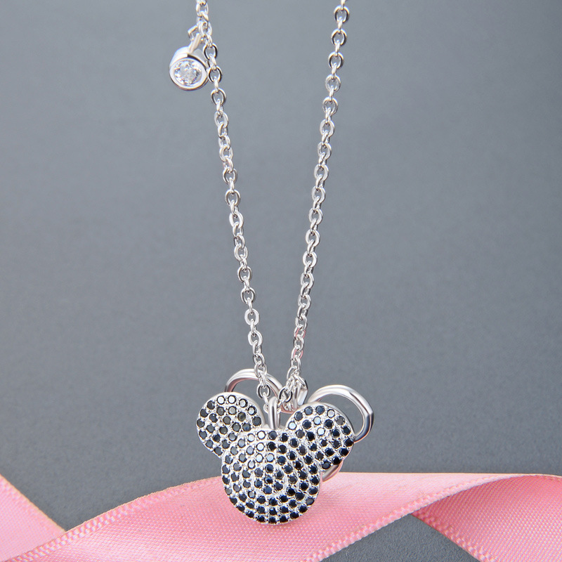 Moda coreana retro encantadora red collar de zircon rojo S925 plata de zinc oro geométrico cadena clavícula de ratón de dibujos animados