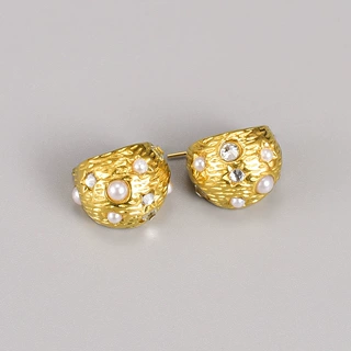 E107新款时尚18K镀金钛钢首饰礼品半球形魅力珍珠耳钉女式耳饰