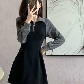 韩版休闲气质长袖卫衣裙女春季2024新款小个子短款减龄洋气连衣裙