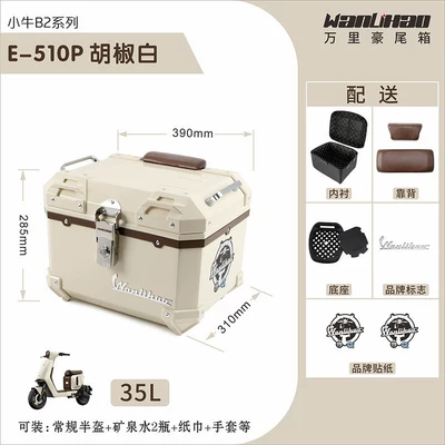 Motorcycle trunk: motorcycle trunk, universal battery, non-aluminum - b2-calf-pepper-white-510p-lining-double-brown-backrest
