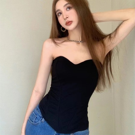 塑身鱼骨裹胸女背心性感高腰修身欧美时尚自带胸垫防滑条抹胸胸衣