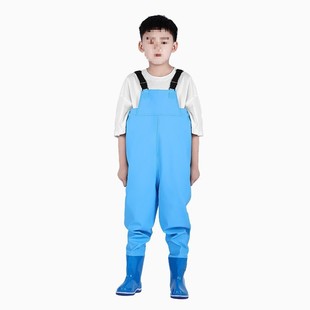 Children's One-piece Rain Pants Wading Pants Half-length Water-playing Suit Waterproof Raincoat Full-body Water-catching Fish One-piece Leather Fork