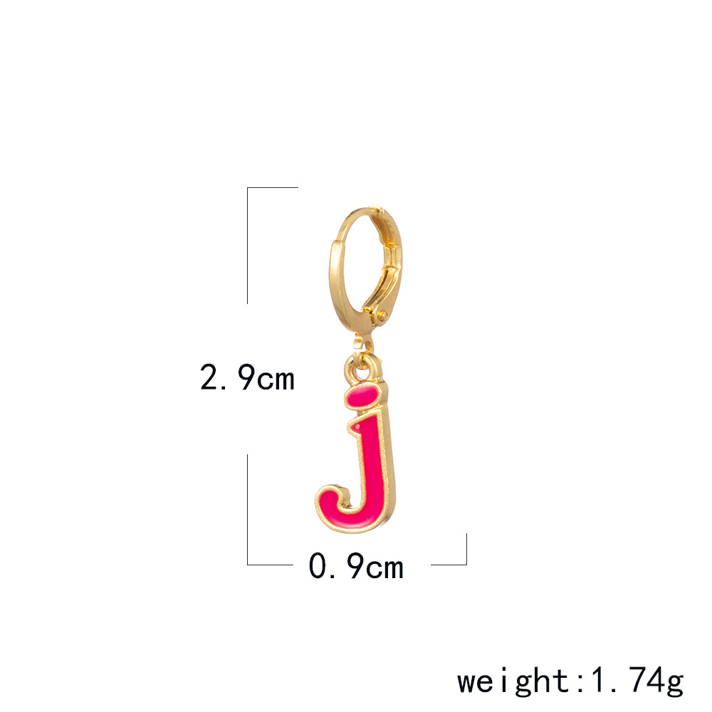 cartoon small letter earrings personality drop oil color 26 letter ear clippicture49