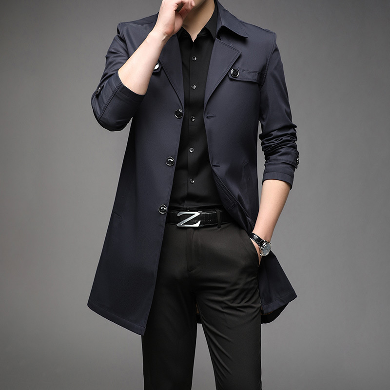 Gabardina de longitud media para hombre, estilo británico, con cuello de traje, chaqueta de negocios estilo coreano, chaqueta de moda para hombre, talla grande, para comercio transfronterizo.