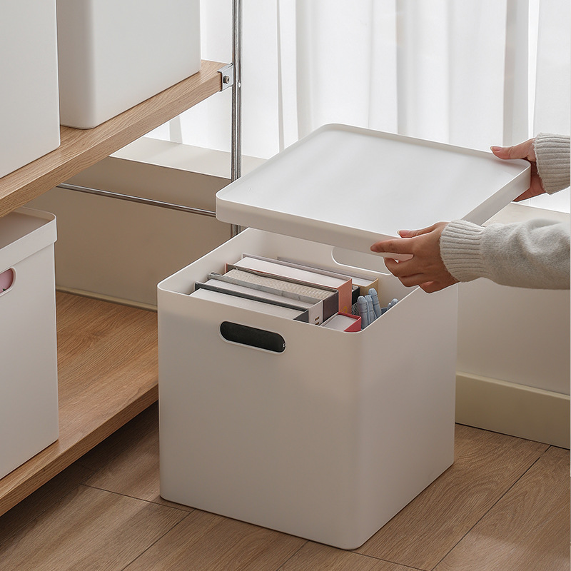 Household covered arc corner square pulley storage box thickened large-capacity storage basket book organization storage box