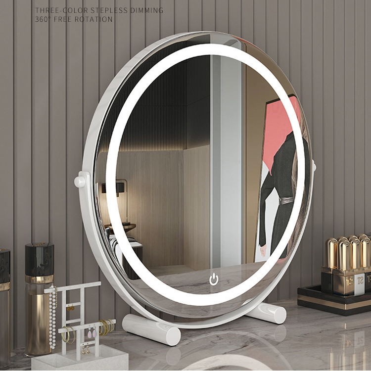 Household Dressing Table Mirror 360-degree Rotatable Desktop Makeup Mirror with Light Supplements Dormitory Light Luxury Led Dressing Mirror