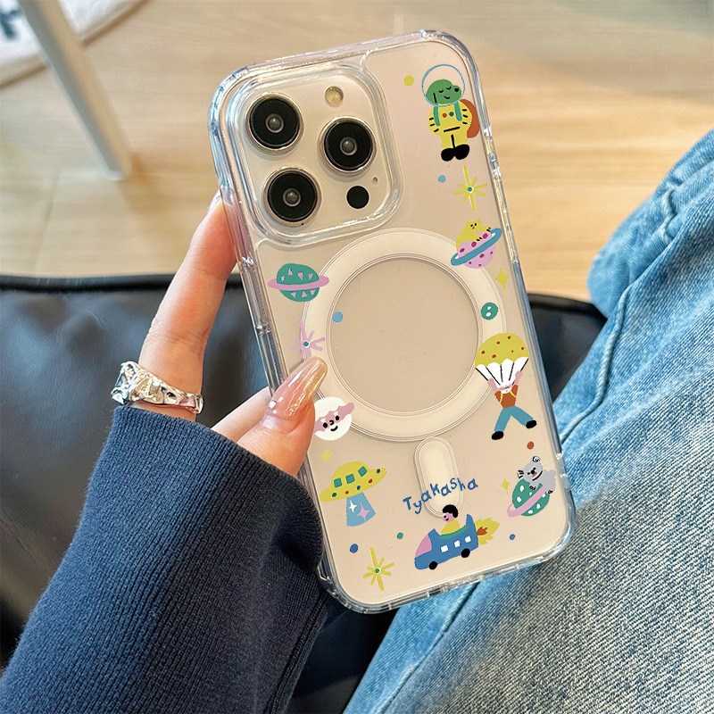 Suitable for Apple 16 Magnetic Mobile Phone Shell Space Journey 15promax New Female 14 Creative 13 Cartoon 12 Anti-drop Suitable for Apple 16 Magnetic Mobile Phone Shell Space Journey 15promax New Female 14 Creative 13 Cartoon 12 Anti-drop