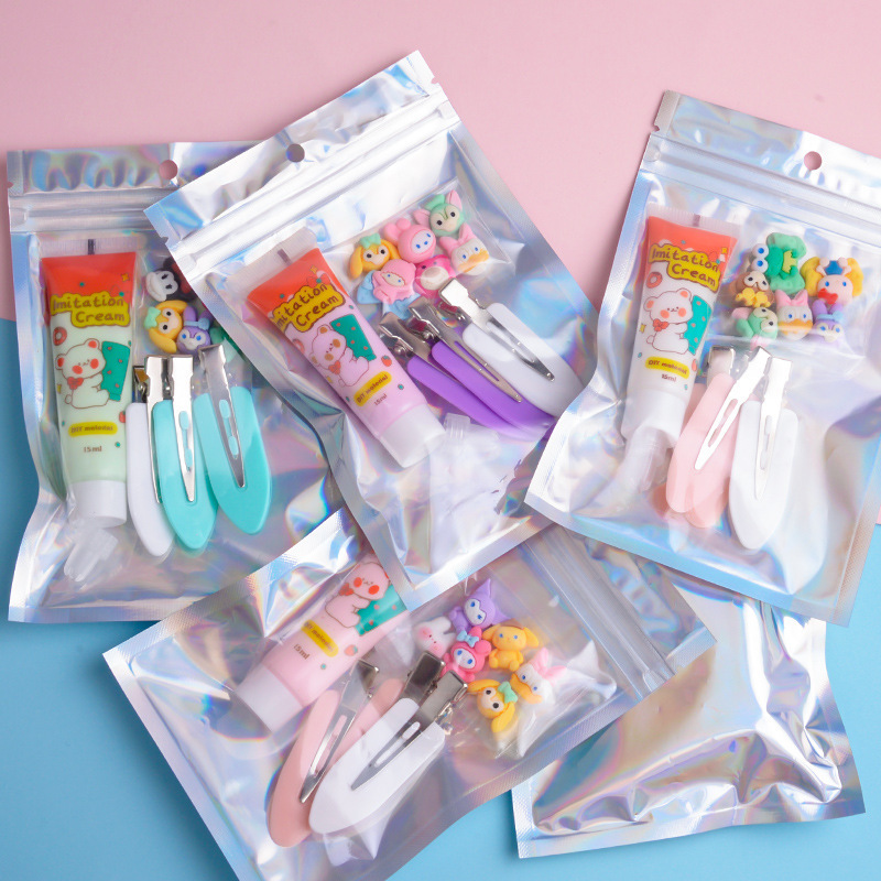 Crema pegamento clip de pelo diy paquete de materiales hechos a mano creativo para niños clip de pelo hechos a mano conjunto de accesorios de joyería