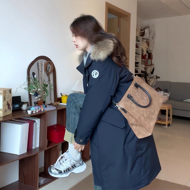 Parker Cotton Jacket for Women 2026 New Winter Warm Thick Cotton Coat with Large Fur Collar Workwear Long Cotton Coat Trendy Parker Cotton Jacket for Women 2026 New Winter Warm Thick Cotton Coat with Large Fur Collar Workwear Long Cotton Coat Trendy