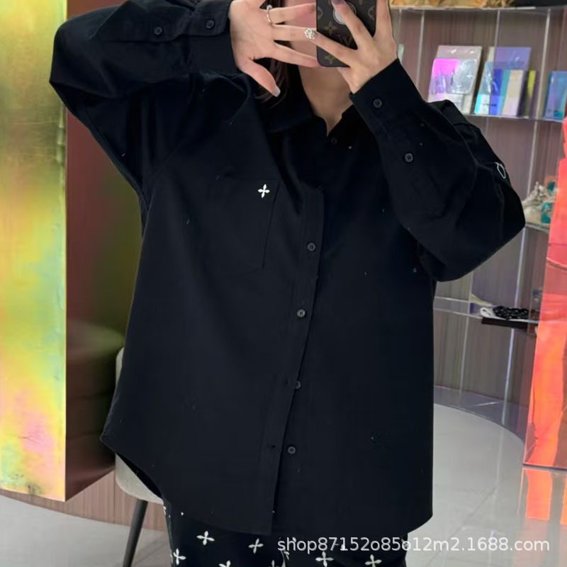 Smk Designer Classical Oversized Shirt Embroidered Pure Cotton Washed Work Top 25 Years Spring New Style