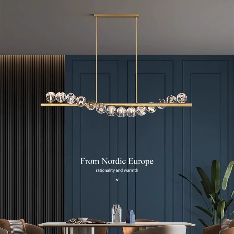 Cross-border Brass Restaurant Chandelier Nordic Lamps Post-modern Light Luxury Dining Room Lamp Creative Personalized Long Bar Crystal Cross-border Brass Restaurant Chandelier Nordic Lamps Post-modern Light Luxury Dining Room Lamp Creative Personalized Long Bar Crystal