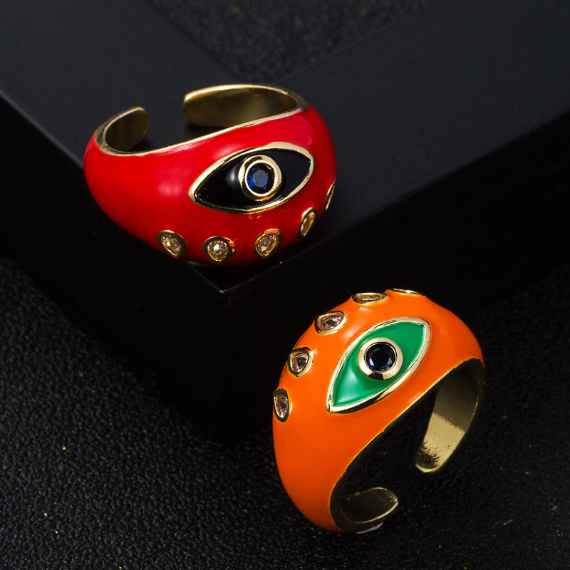 Fashion Copper Gold-plated Micro-set Zircon Drip Oil Devil's Eye Thick Ring display picture 3