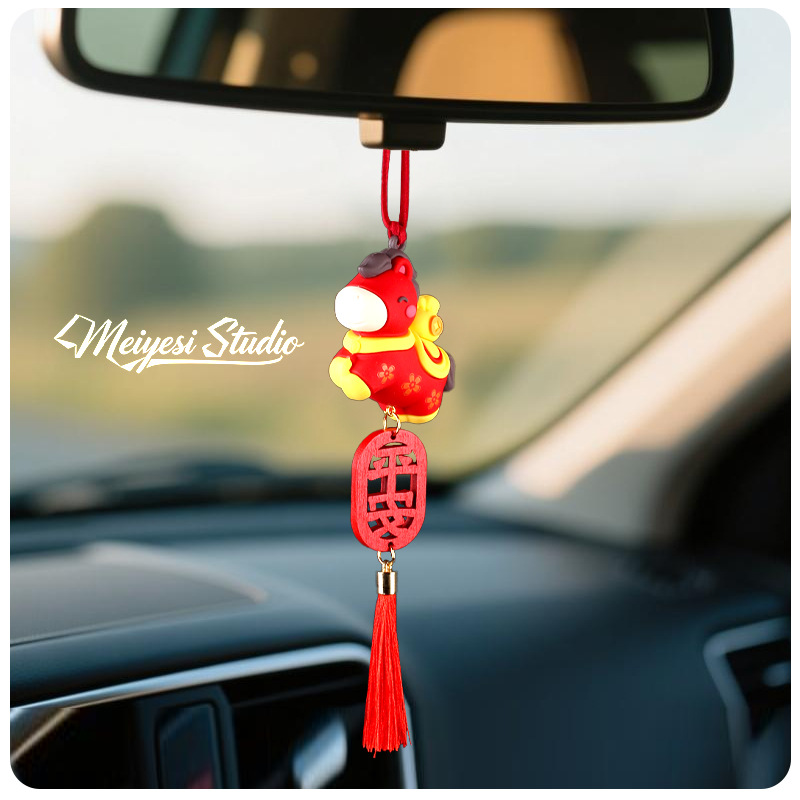 Año del Caballo nuevo colgante de automóvil todo el camino seguro colgante de espejo retrovisor interior colgante de dibujos animados creativo colgante decoración