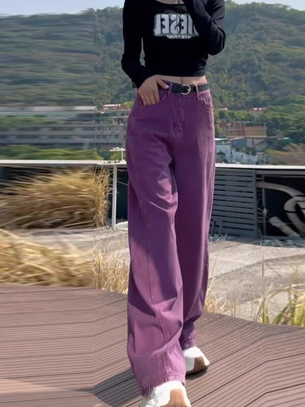 High-Waisted Slimming Spring and Autumn Plus-Size Pear-Shaped Straight Wide-Leg Jeans for Women with a Loose Scimitar Figure, Vintage Style