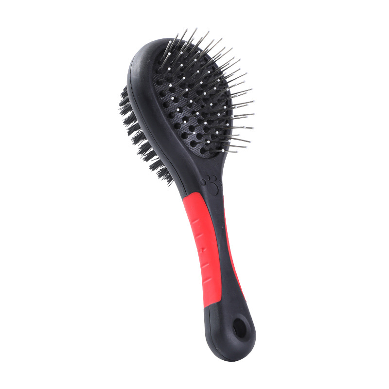 mango de plástico negro pegamento rojo dos lados peinado gato y perro general acero inoxidable aguja peinado pelo peinado mascotas al por mayor